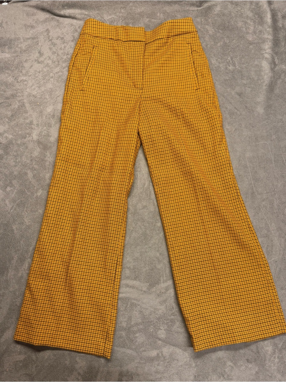 Little Moon (Aritiza) Mustard Checked Cropped Wide-Leg Pants